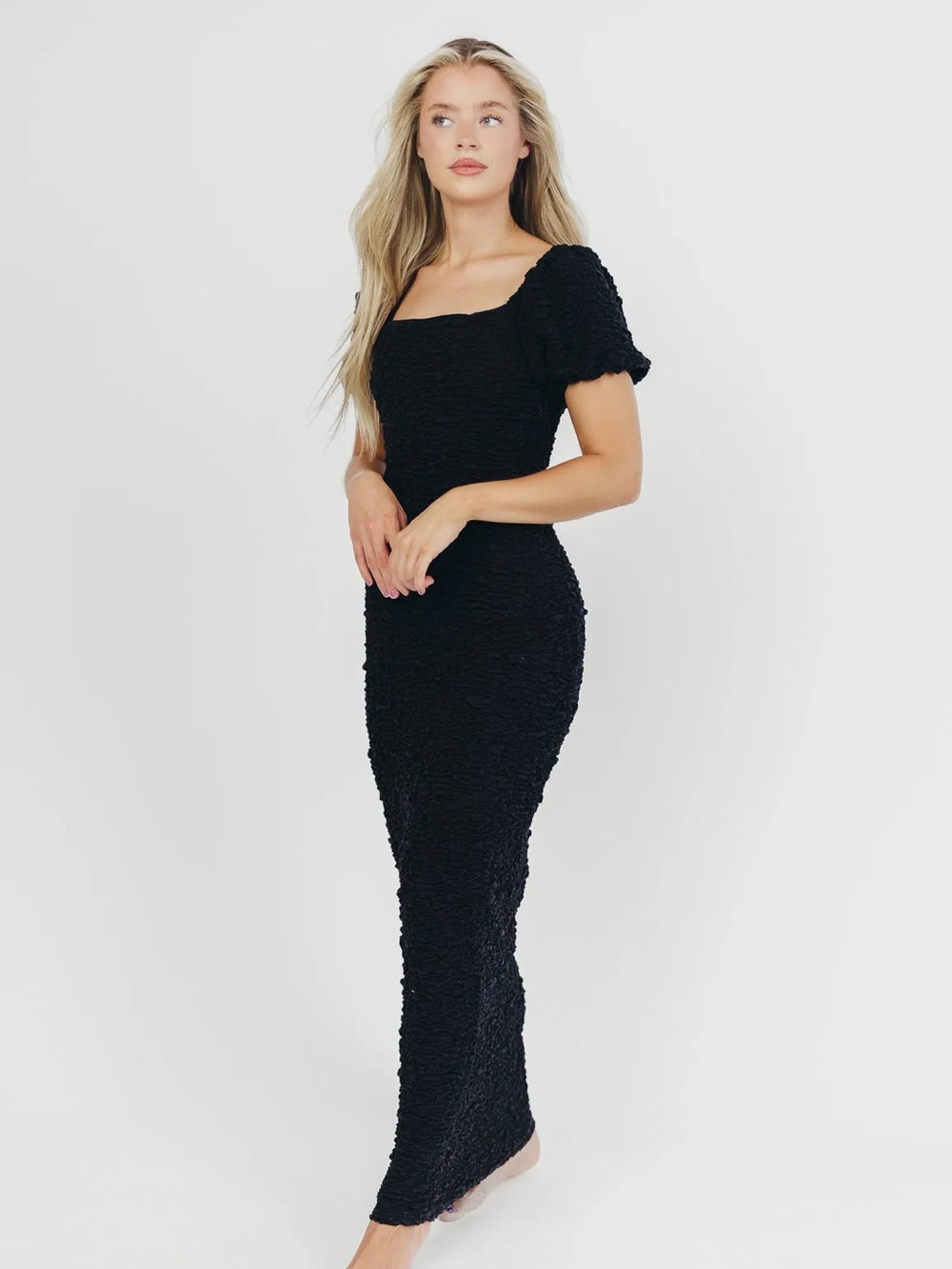 Worth Collective Madden Textured Maxi Dress in Black Bump Friendly - Medium
